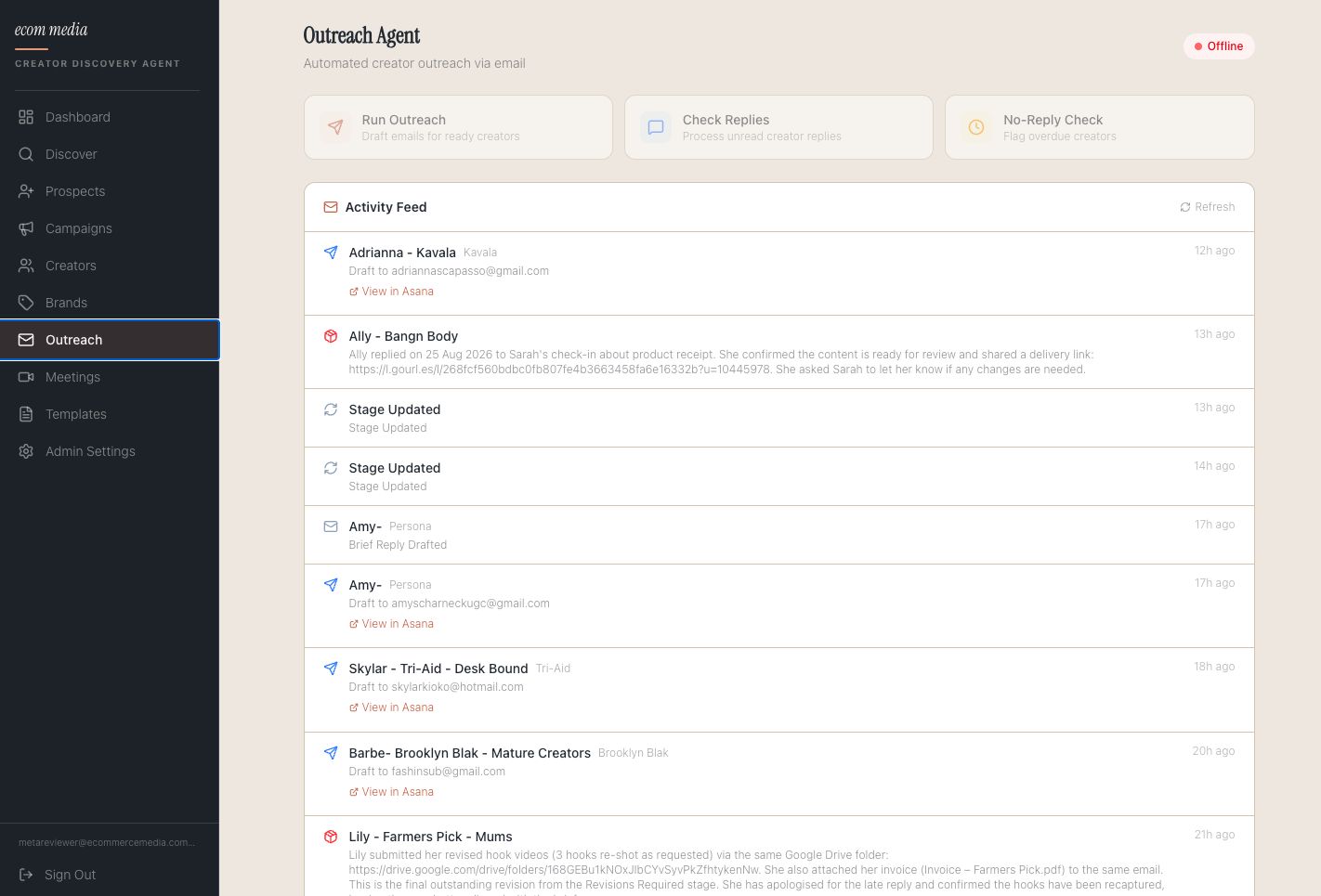 Creator outreach agent — media team