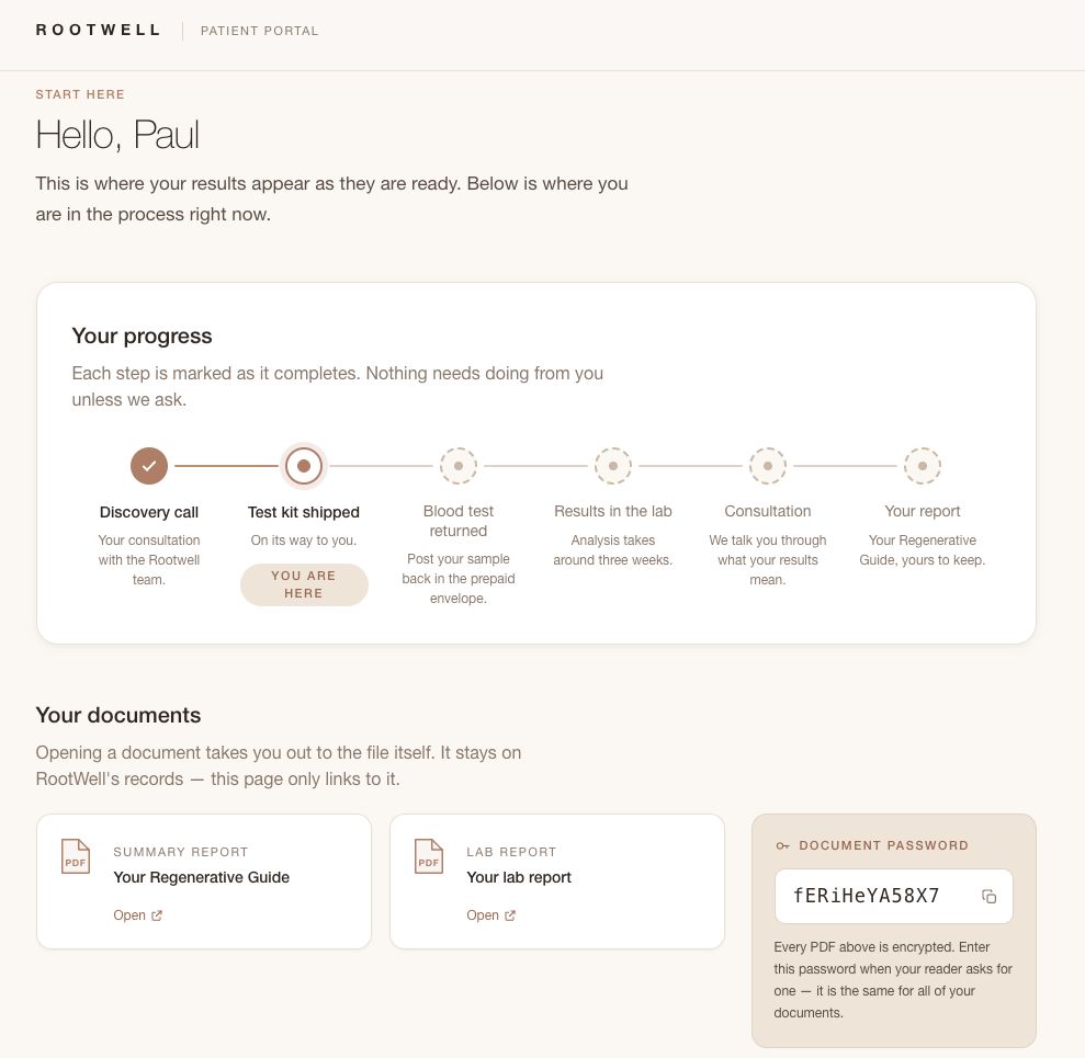 Patient portal — regenerative health clinic